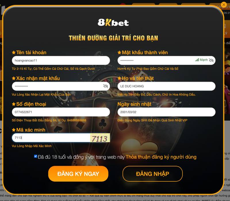 8kbet ⭐️ 8k bet | Link Vào Trang Chủ Nhà Cái 8kbet Mới Nhất 18 Bước 3: Hoàn thành thông tin cá nhân theo mẫu
